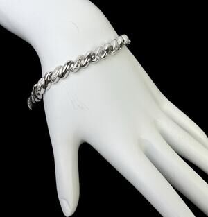 PAJ BB China Bracelet Silver Tone Illusion Diamonds Textured Metal Shiny Smooth